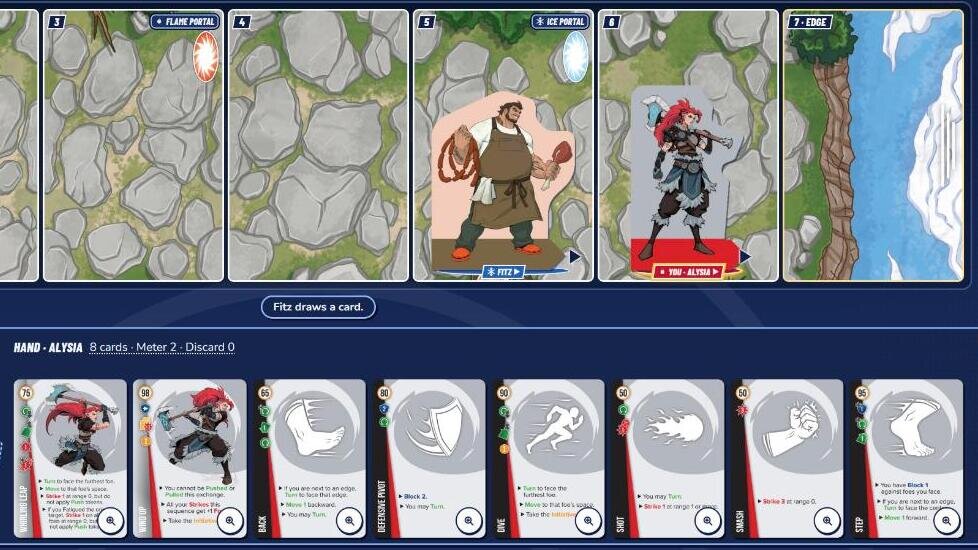 Alysia and Fitz squaring off in a Legends of the Arena match on Boardweaver